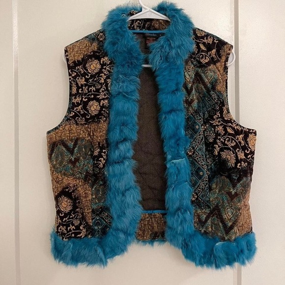 The Unbranded Brand Jackets & Blazers - Vintage Y2K Eclectic Rabbit Fur Lined Vest‎ Retro Electric Blue Velvet